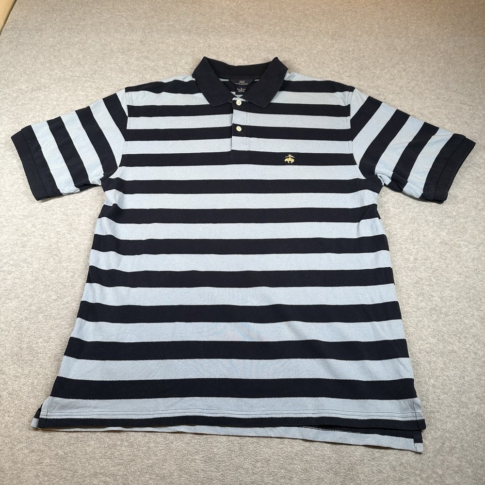 Brooks Brothers‎ 346 Polo Mens L Navy Blue Stripes Knit Golden Fleece Embroidery